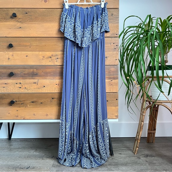 American Eagle Blue Strapless Wide Leg Jumpsuit - Picture 2 of 5